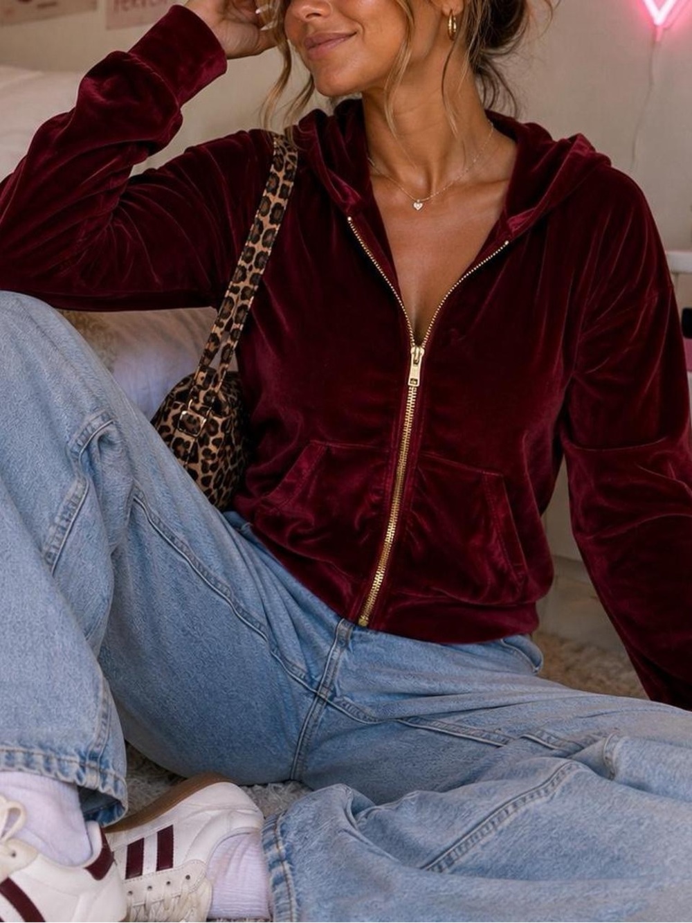 Fabletics Burgundy Red Velour Full Zip Hoodie Jacket XXS